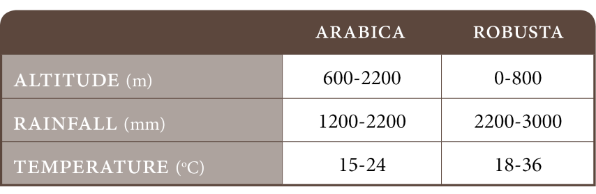 Arabica vs Robusta: Rainfall, Altitude and Temperature